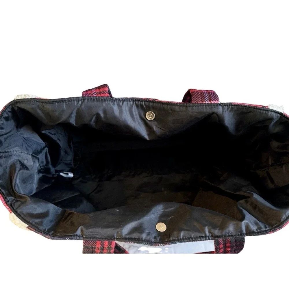 Victoria's Secret Plaid Sherpa Tote Bag Double Handles, Cozy‎ Winter Style